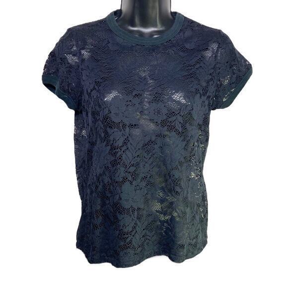 Mossimo‎ Stretch Black See Through Lace Boho Pedal Floral Crochet Shirt Size S - Picture 3 of 9
